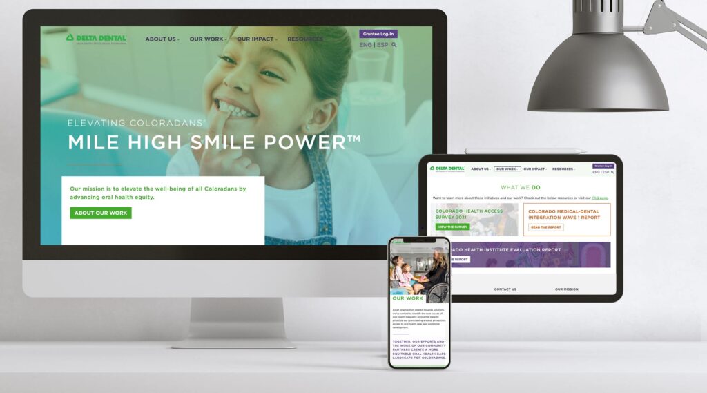 Delta Dental website mockup on desktop, tablet, and mobile