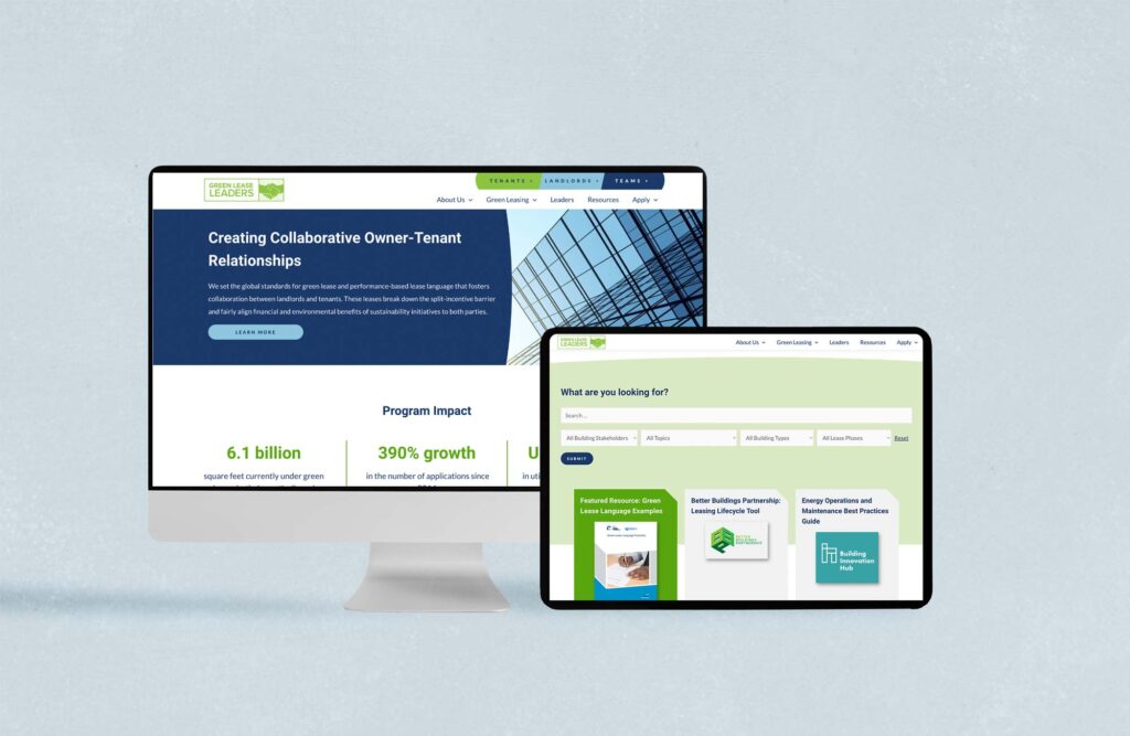 Green Lease Leaders website mockup on desktop and tablet