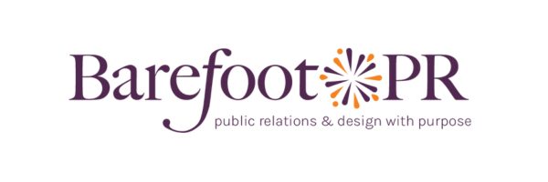 Barefoot Public Relations with tagline "public relations and design with purpose".