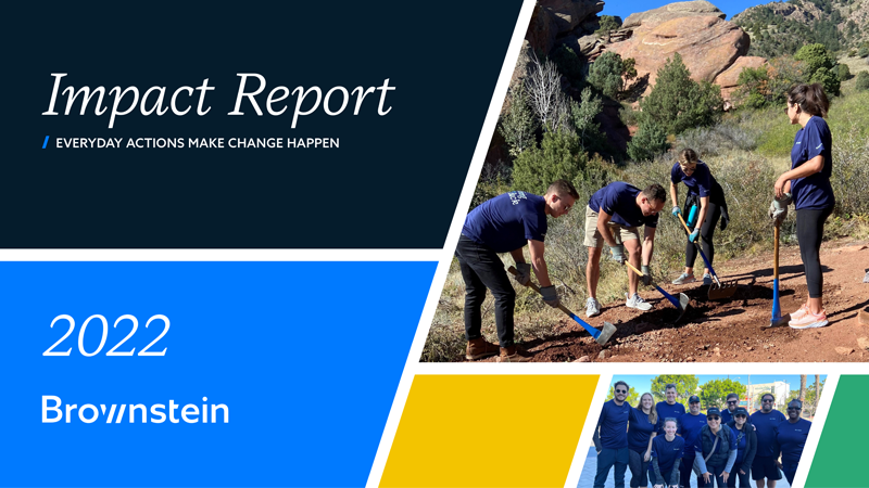 Brownstein 2022 impact report cover showing a team digging in dirt outside