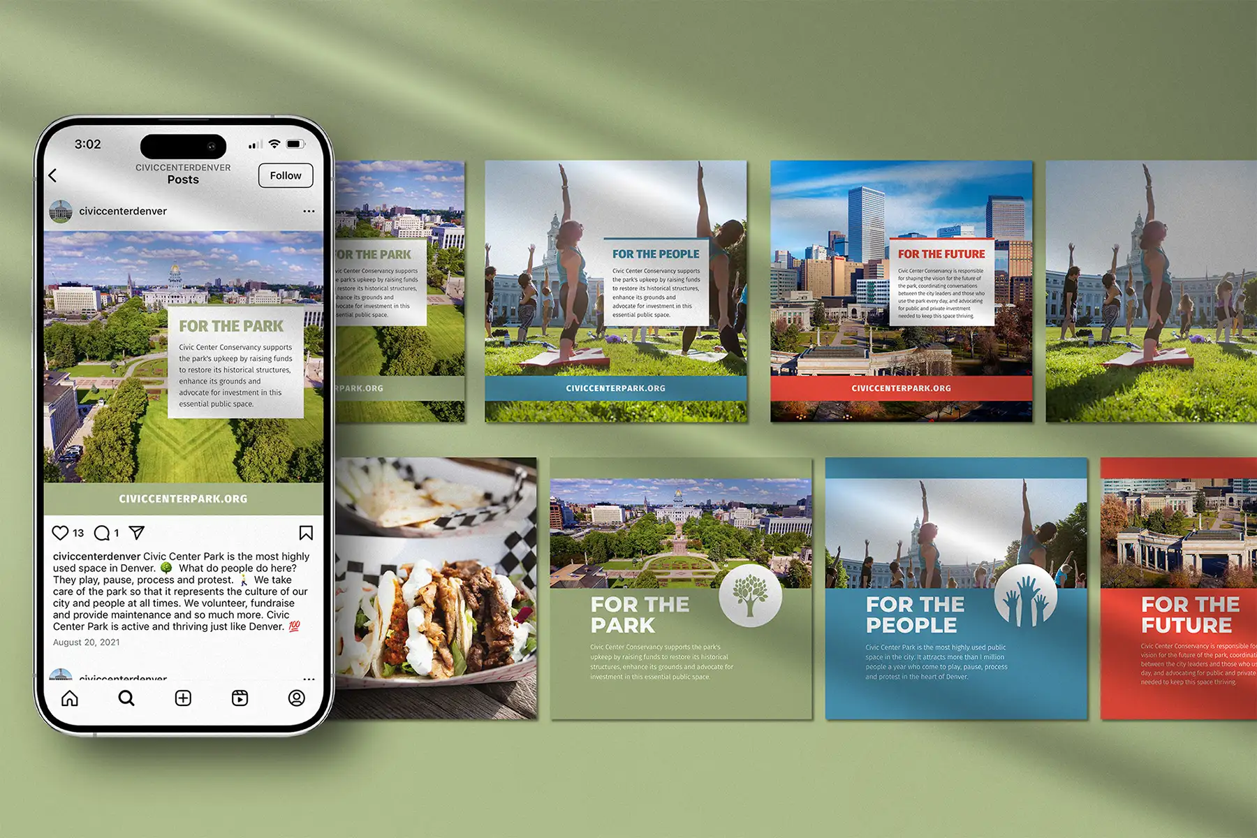 Mockup of the Civic Center conservancy social media graphics