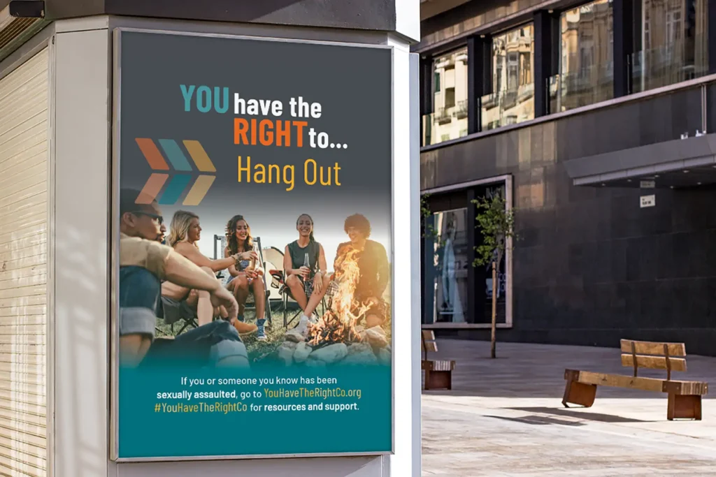 Bus stop ad that says "You have the right to hang out"