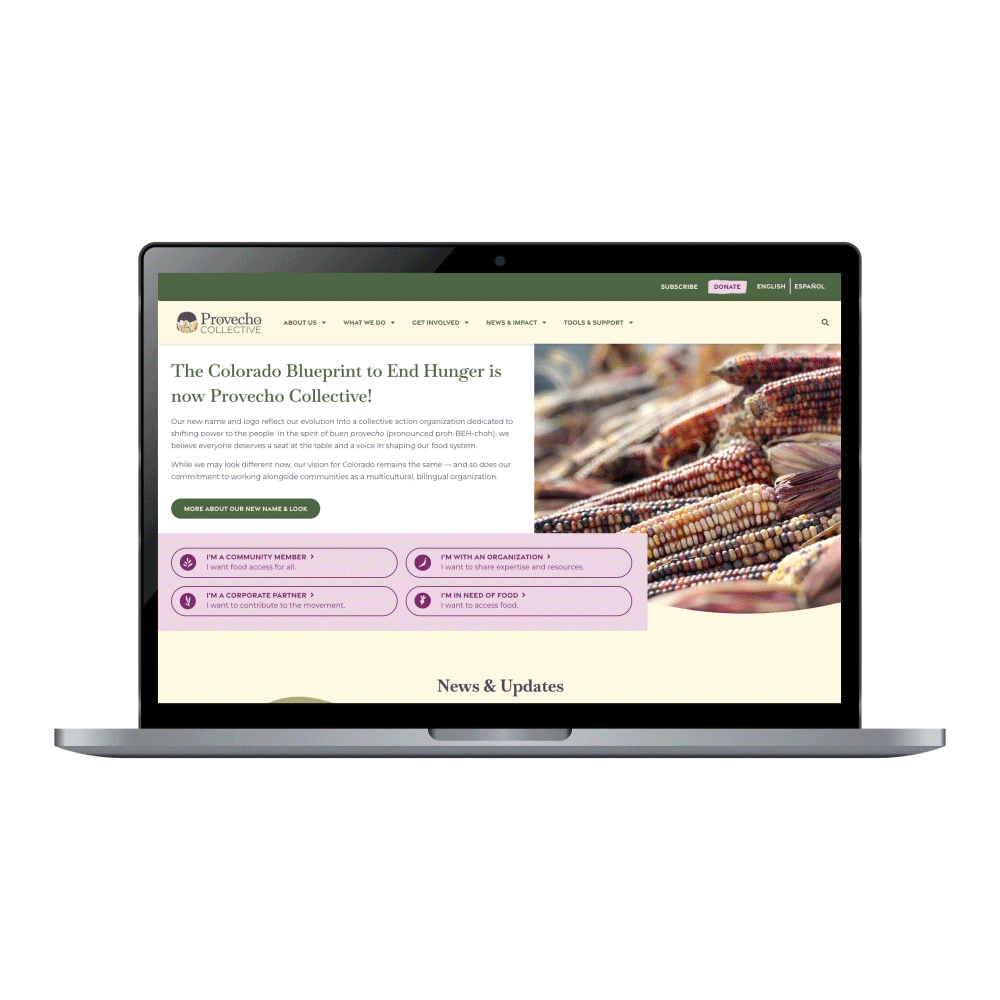 Scrolling view of Provecho Collective's new homepage