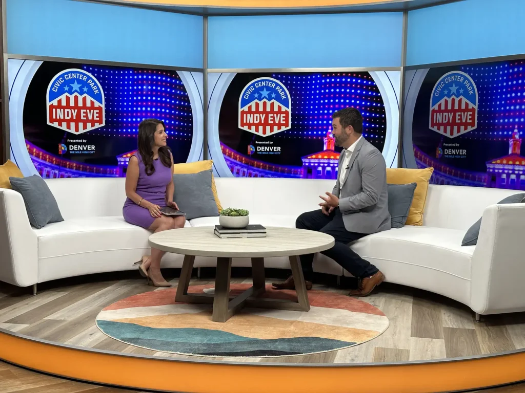 Eric Lazzari from Civic Center Conservancy being interviewed on live tv.