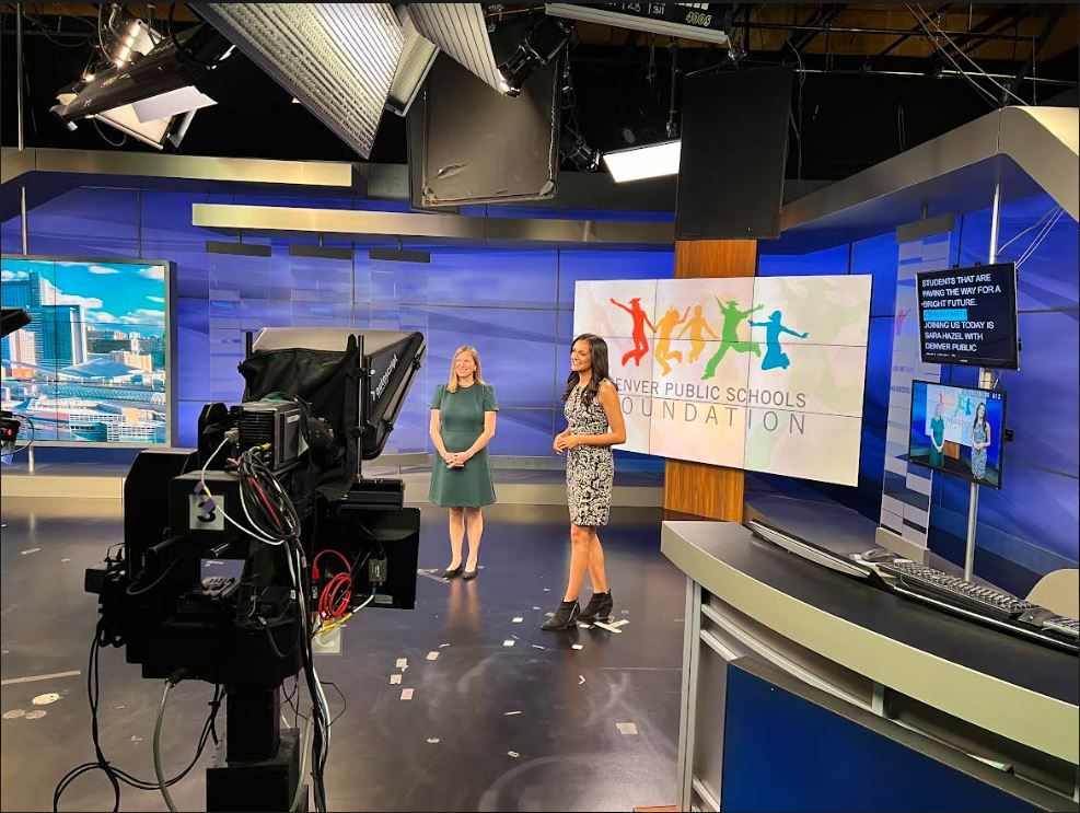 Sara Hazel from DPS Foundation being interviewed at a news studio