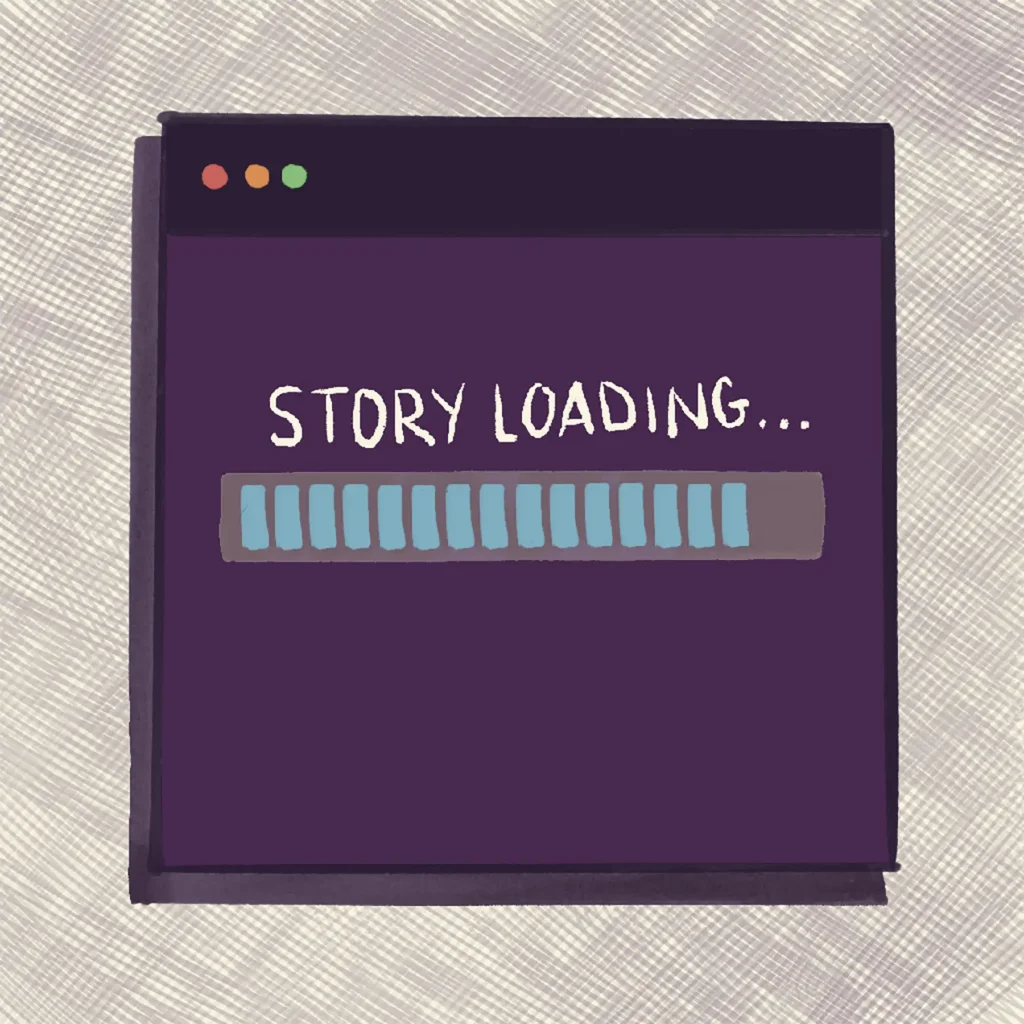 Illustration of a webpage with a progress bar that says "Story Loading..."