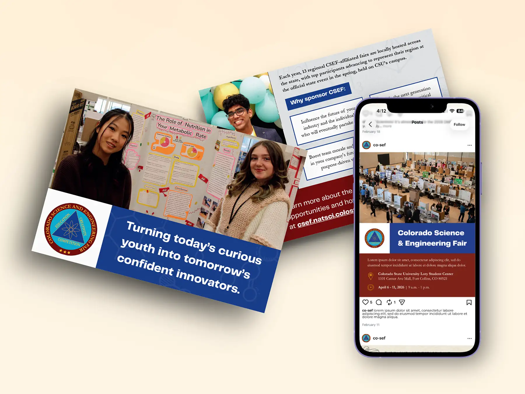 A mockup of a postcard and social media graphic for CSEF