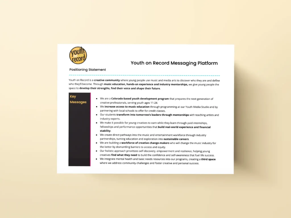 The Youth on Record Messaging platform key messages