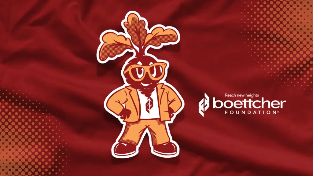 The Rooty character against a wavy background
