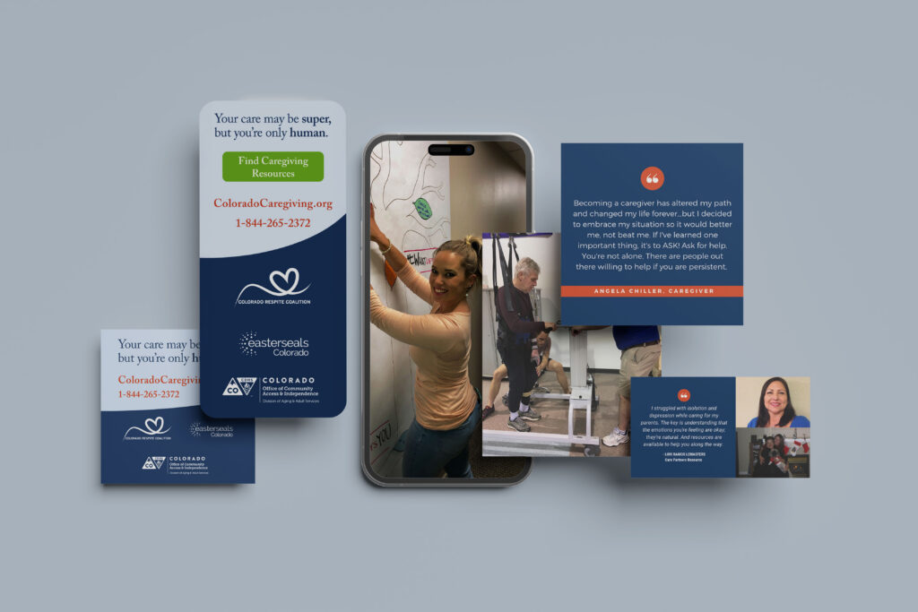 A mockup of social media graphics for Easterseals caregiving campaign
