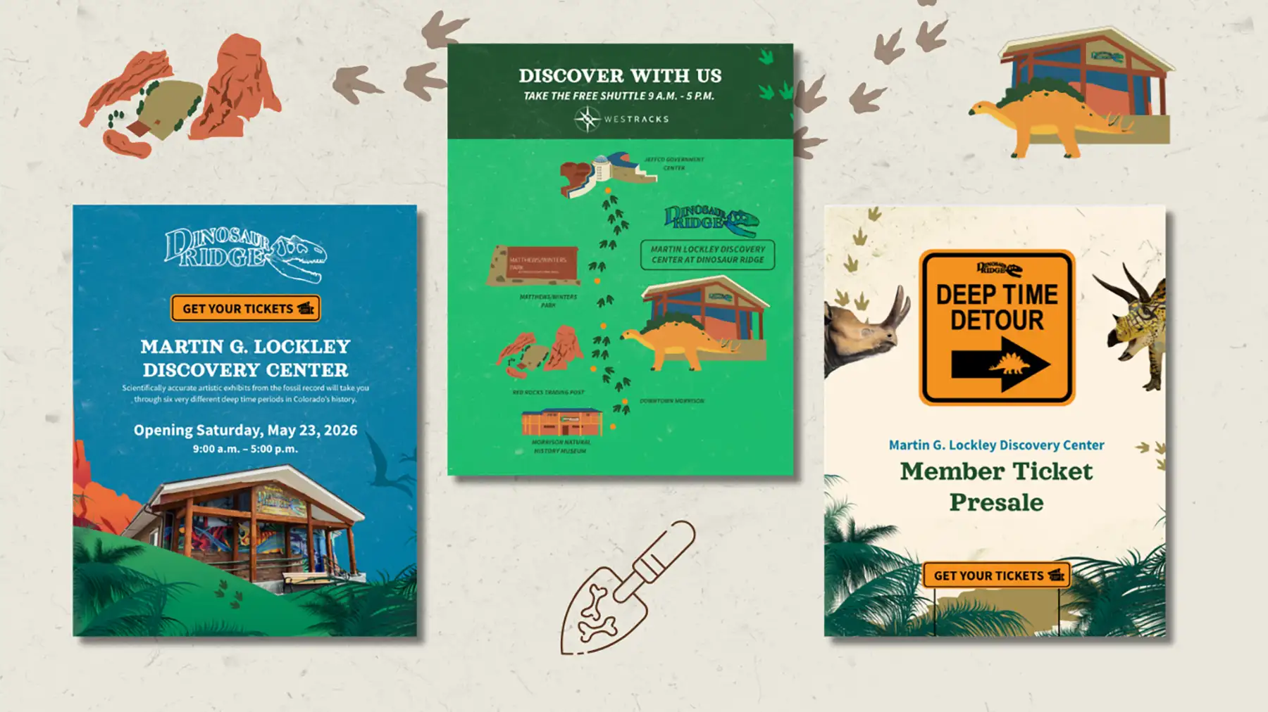 Samples of Social Media Graphics Created for Dinosaur Ridge to Promote Their New Exhibit.
