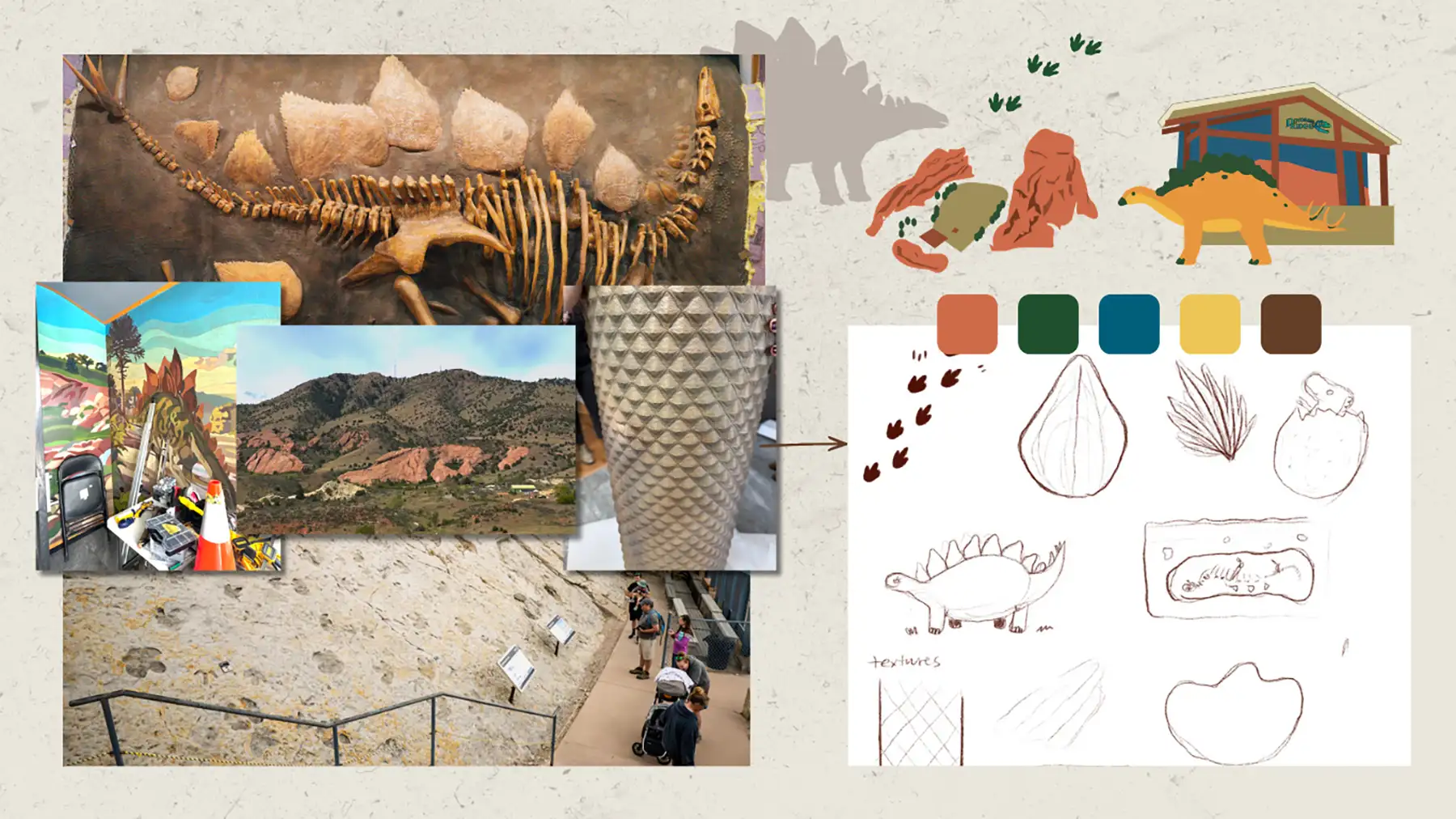 Dinosaur Ridge Moodboard: Photos, Sketches and Illustrations.