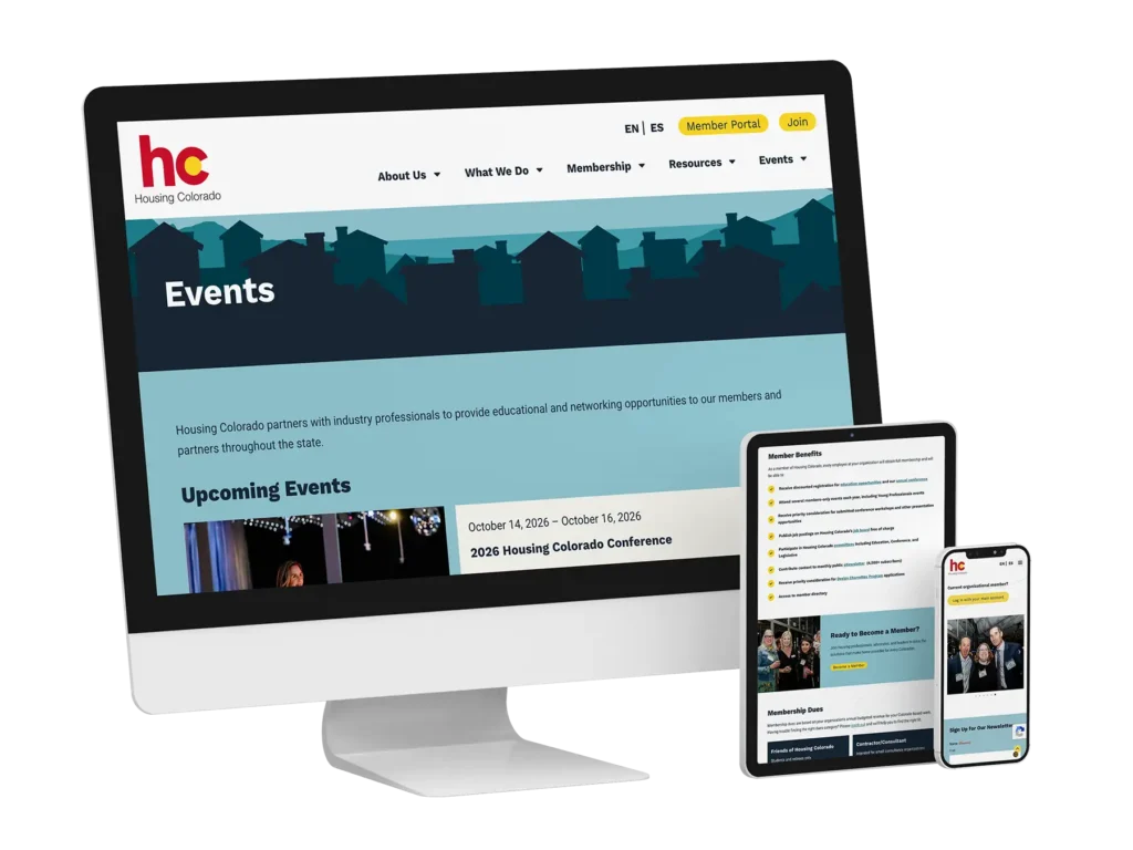 Housing Colorado website on a desktop, iPhone and iPad