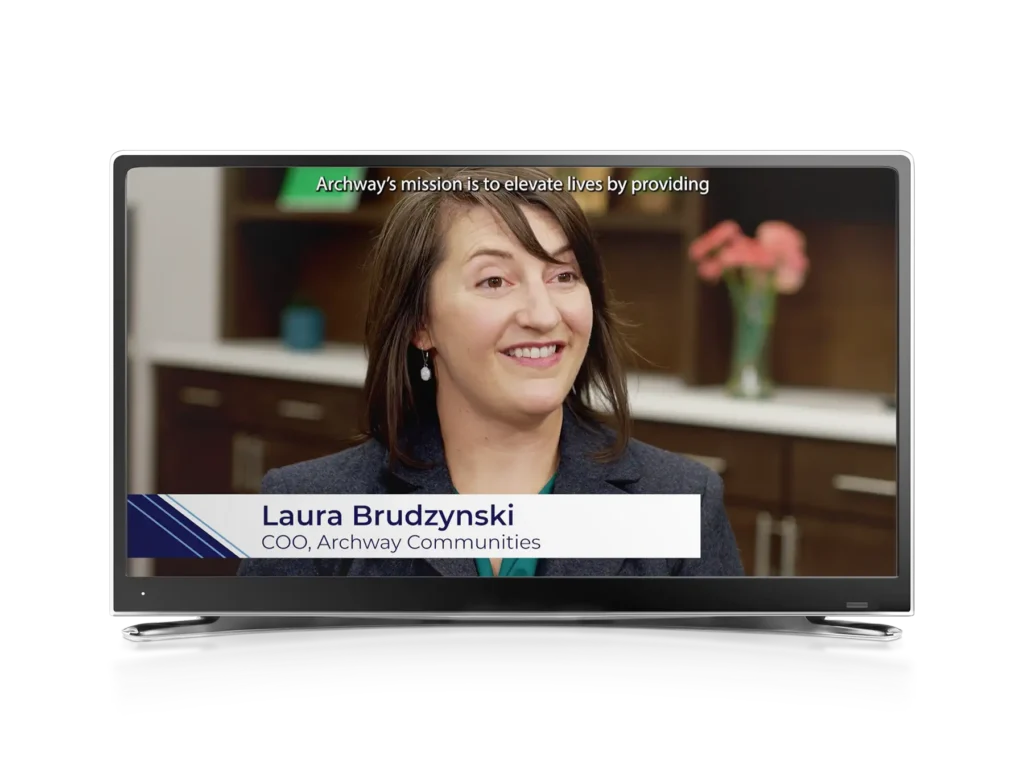 A mockup of the archway video on a TV