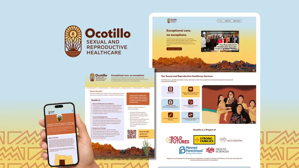 A mockup of the Ocotillo sexual and reproductive healthcare website